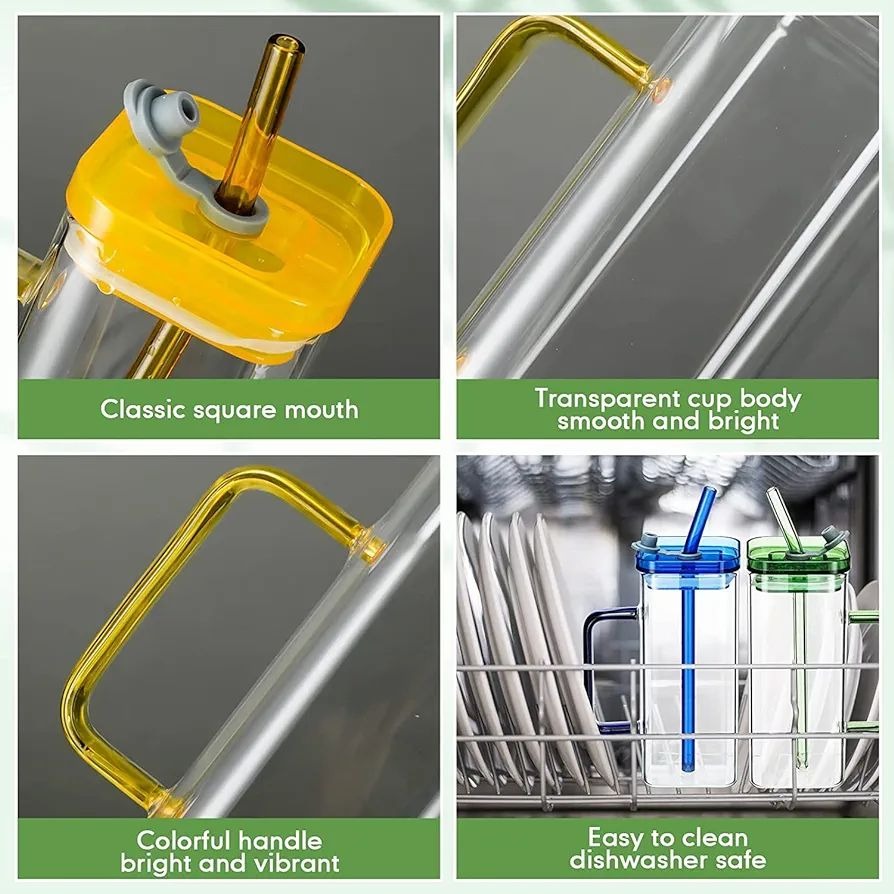 Premium Transparent Glass Mug with Lid & Straw