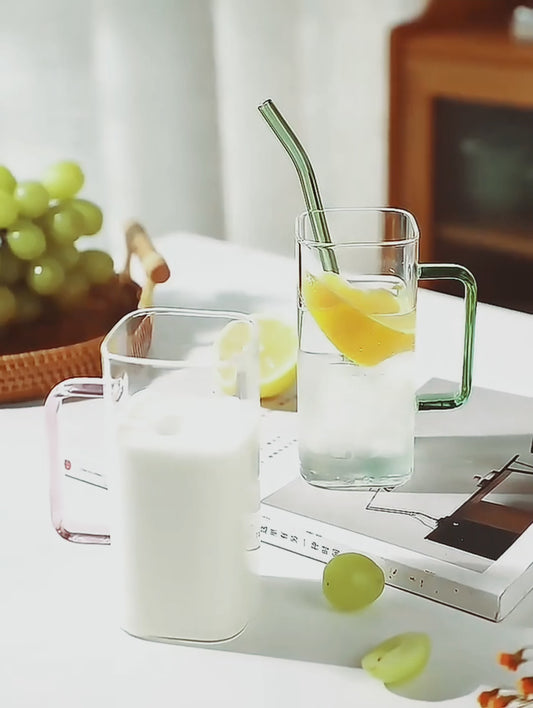 Premium Transparent Glass Mug with Lid & Straw